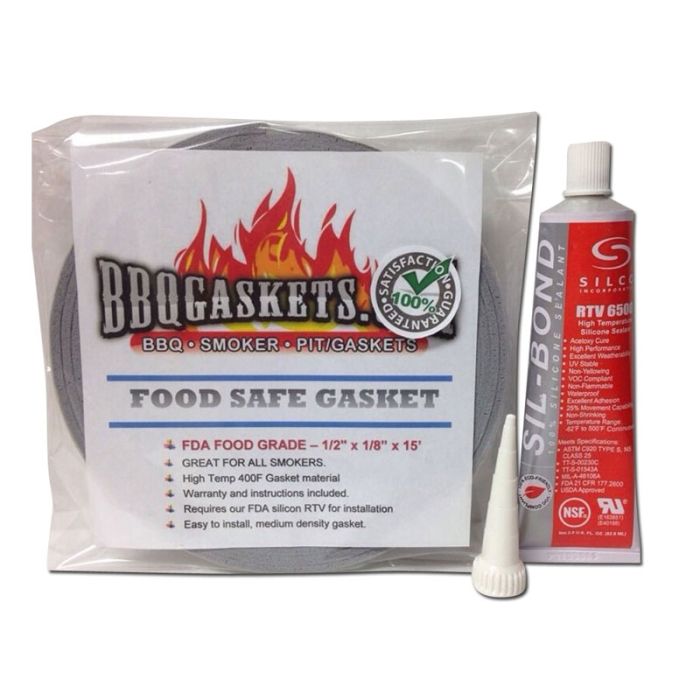 FDA Gasket & Adhesive BBQ smoker pit seal kit 1/2 x 1/8 x 15 - Grey by LavaLock®