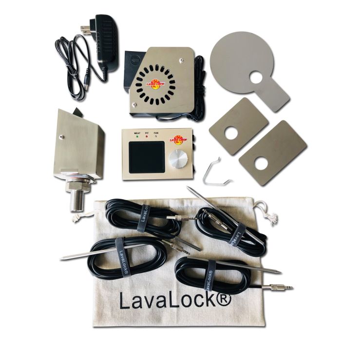 LavaLockⓇ 4 probe Automatic BBQ Controller w/ 35 cfm variable speed fan for sm & med smoker pits