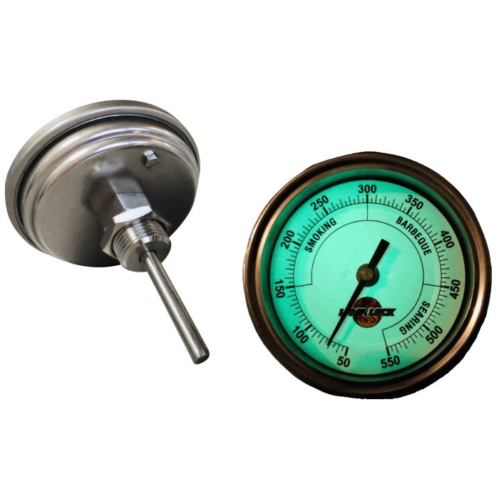 LavaLock® 3" Glow Thermometer, Adjustable 3 Inch Face 2.5" stem, 1/2" NPT BSP 550F Display 