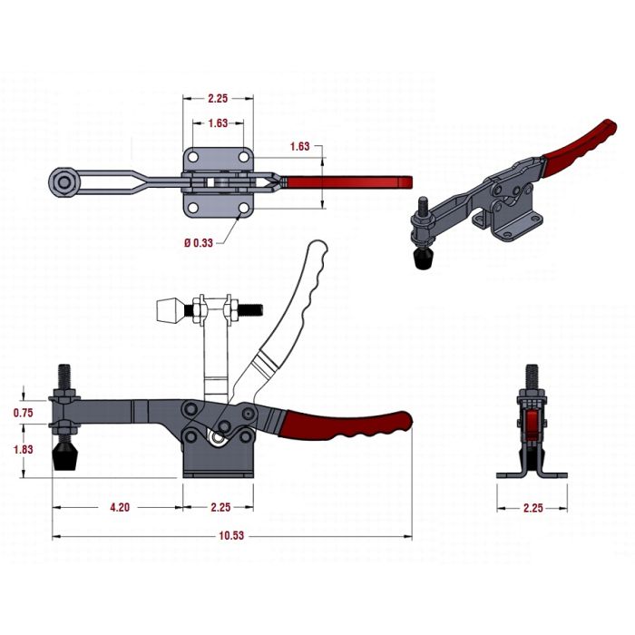 LL_20235 Toggle clamp, Horizontal Handle Front mount Push (cross ref 235-U)