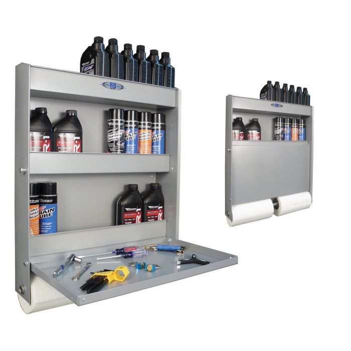 Versatile Wall Cabinet - Flip down shelf, bottle can & paper towel holder