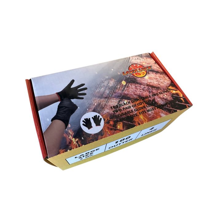 Black Nitrile bbq Glove 100 ct 3 mil gloves with 4 liners and 5 disposable aprons