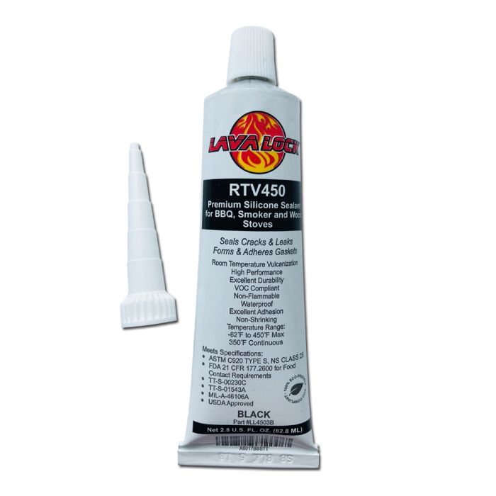 LavaLock BBQ smoker Food Contact Safe Grade Hi temp RTV adhesive BLACK 3 oz