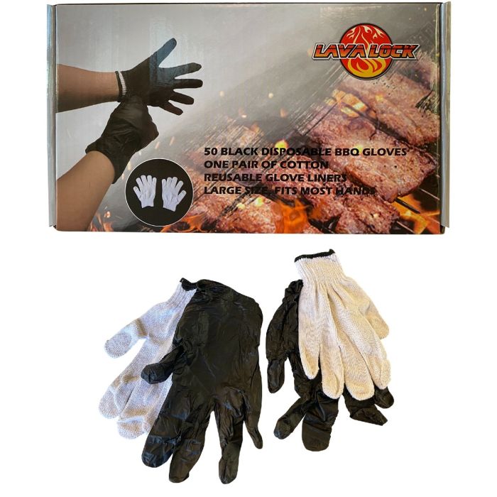 LavaLock® Black Nitrile BBQ Gloves, Disposable food service gloves with heat liners