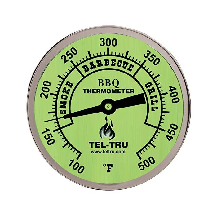 Glow in the Dark Tel Tru ThermometerⓇ BQ300 3 inch Face 4 inch Stem - 1/2" NPT thead 100F/500F