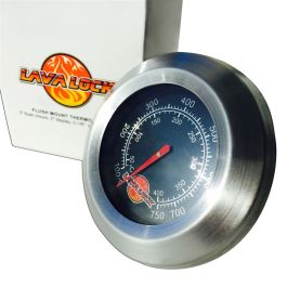 LavaLock® Flush Mount BBQ smoker Thermometer, Black/Stainless
