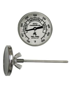 TEL-TRUⓇ BQ225 PATIO GRILL GAS & CHARCOAL REPLACEMENT THERMOMETER 2" FACE 4" STEM 1/4-20 500F