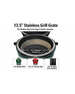 13.5 inch Cooking Grate Compatible with Medium Big Green Egg & Kamado or 16 gal drum- Stainless