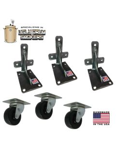 Wheel Kit for Ugly Drum Smokers - Heavy Duty -complete w/ 3" swivel casters & caster mounts